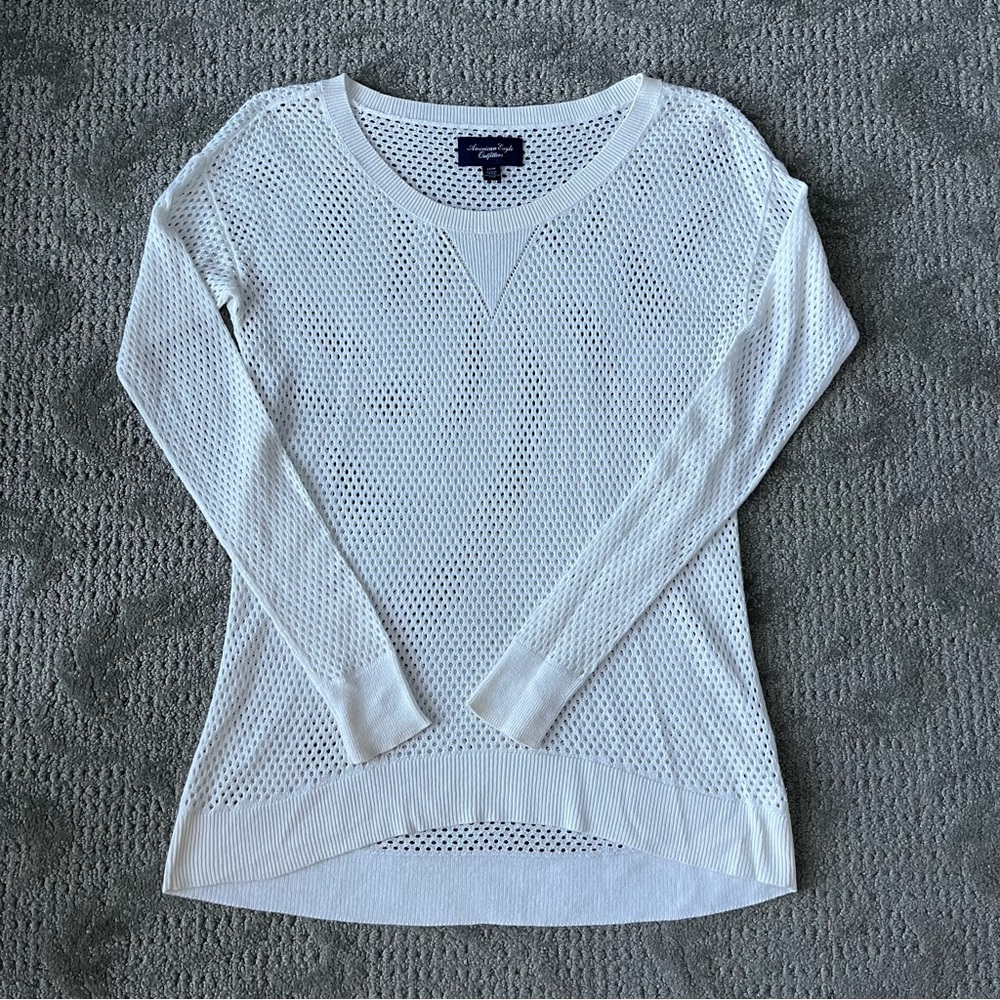 NWOT Women's American Eagle Scoop Neck Long Sleeve Eyelet Sweater size XS